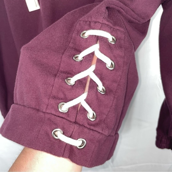 Victoria’s Secret Pink Sweatshirt 1/2 Zip Pullover Lace up Side Details Big Logo - Picture 3 of 8